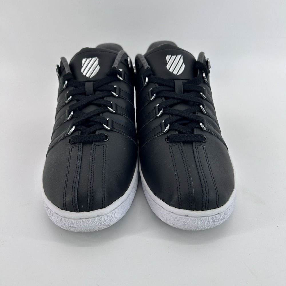 Black Leather Court Sneakers Mens 12 Minimalist Casual School Shoes K Swiss - Picture 3 of 11